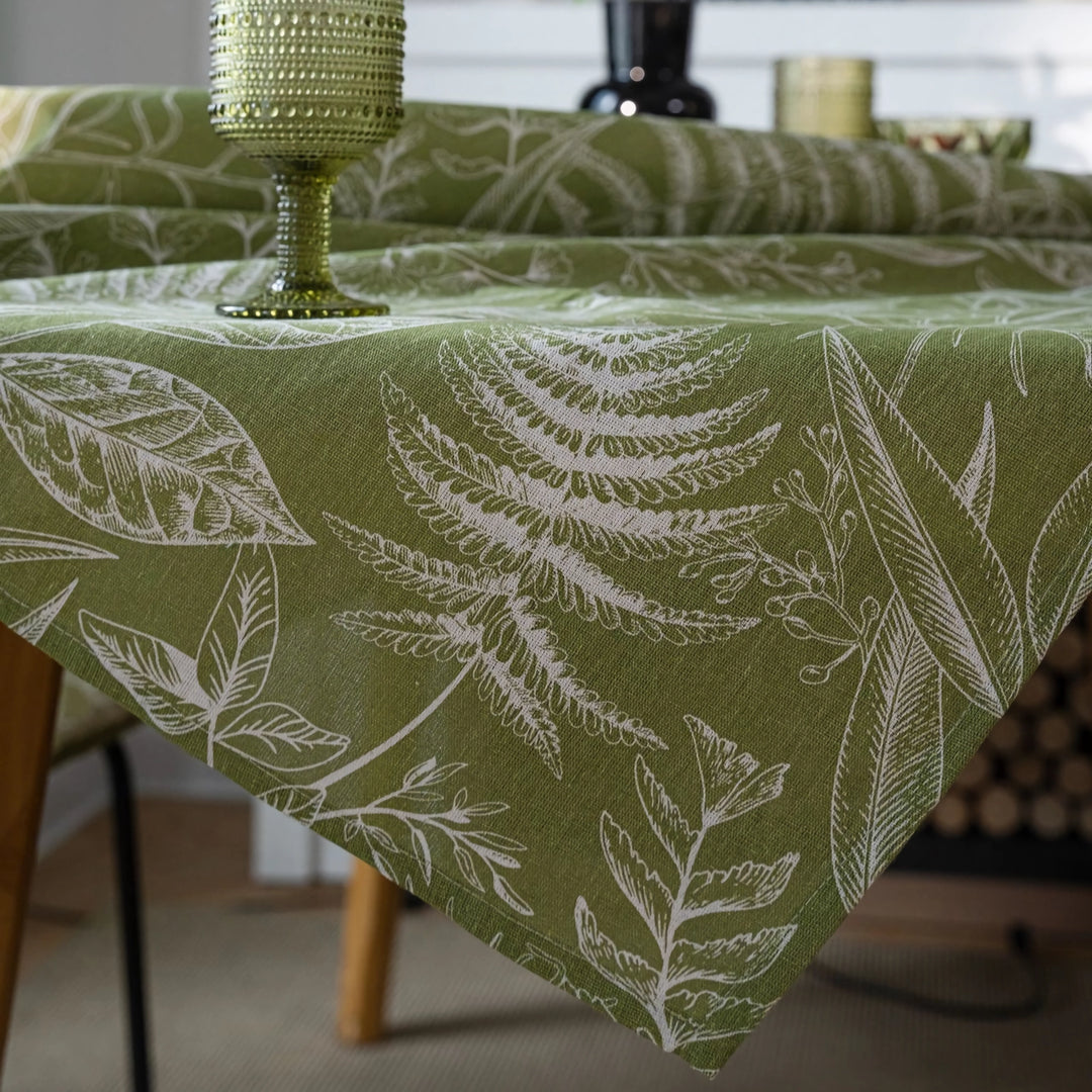 Green Leaf Sketching Dining Table Cloth - American Fabric Art Rectangle