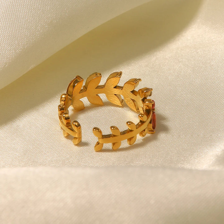 18K Gold Plated Cubic Zirconia Adjustable Leaf Ring