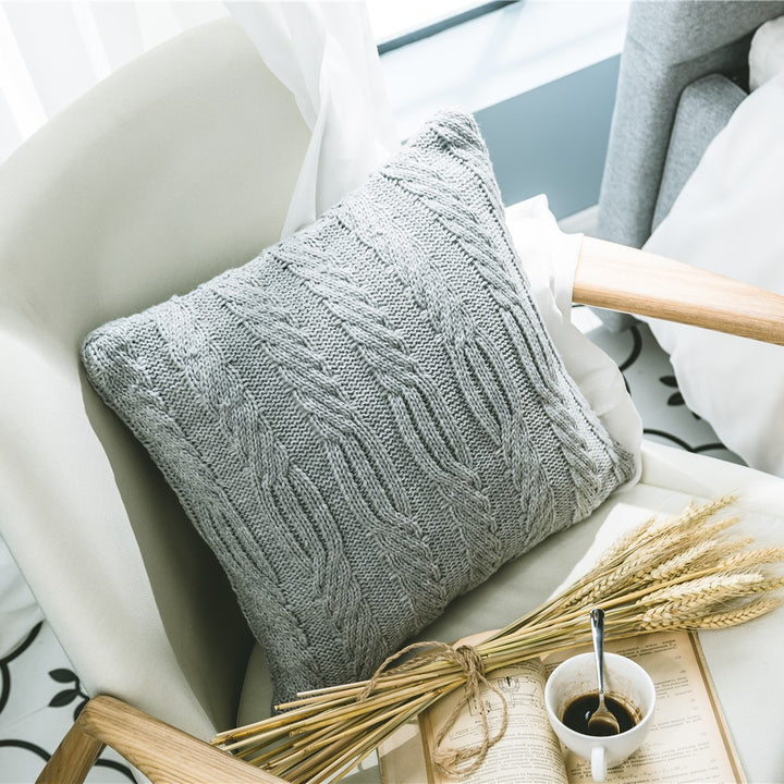 Elegant Gray Knitted Pattern Decorative Pillowcase