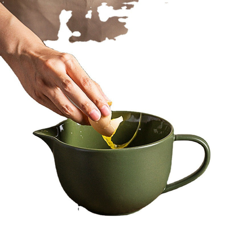 Ceramic Mixing Bowl Egg Beating Handle Baking At Home Pointed Drainage