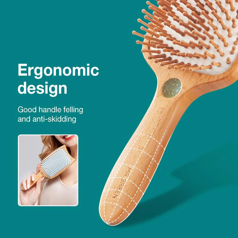 Natural Beech Wood Wide Board Massage Hairbrush