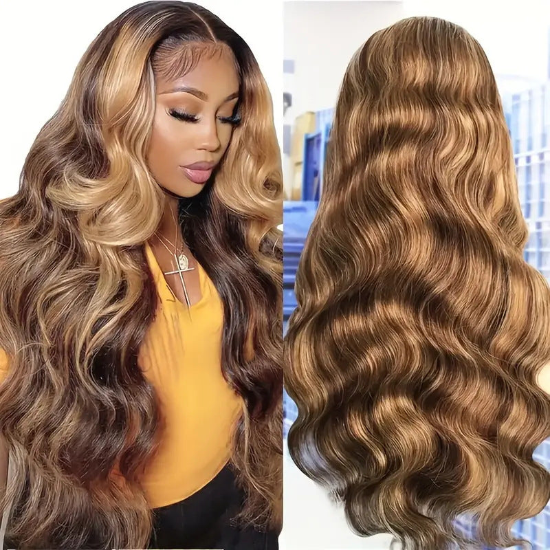 Women's Medium Large Wave Piano Color Long Curly Hair Full-head Wig Front Lace Wig