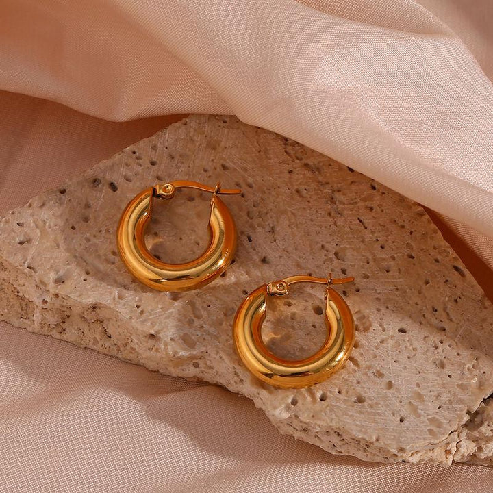 30mm Gold-Plated Stainless Steel Hoop Earrings - Tarnish-Free Minimalist Hoops