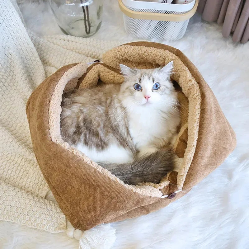 Cats Bed for Winter Pet Fluffy Things Plush Houses Cartoon Beds Warm Dog Mat Kitten Products Habitats Basket Accessory Supplies