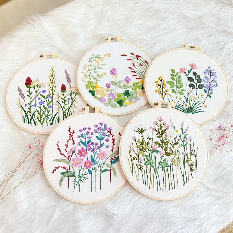 Floral Embroidery DIY Kit with Hoop