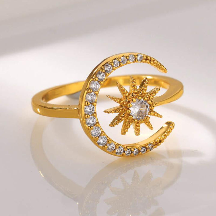 Gold Sun Moon Ring for Women