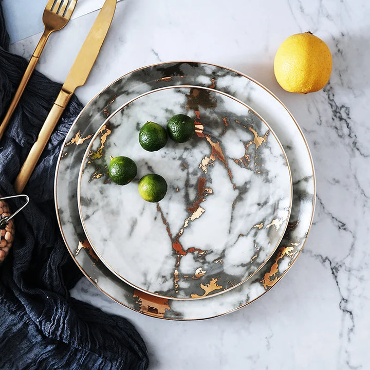 8/10 Inch Marble Ceramic Dinner Plates