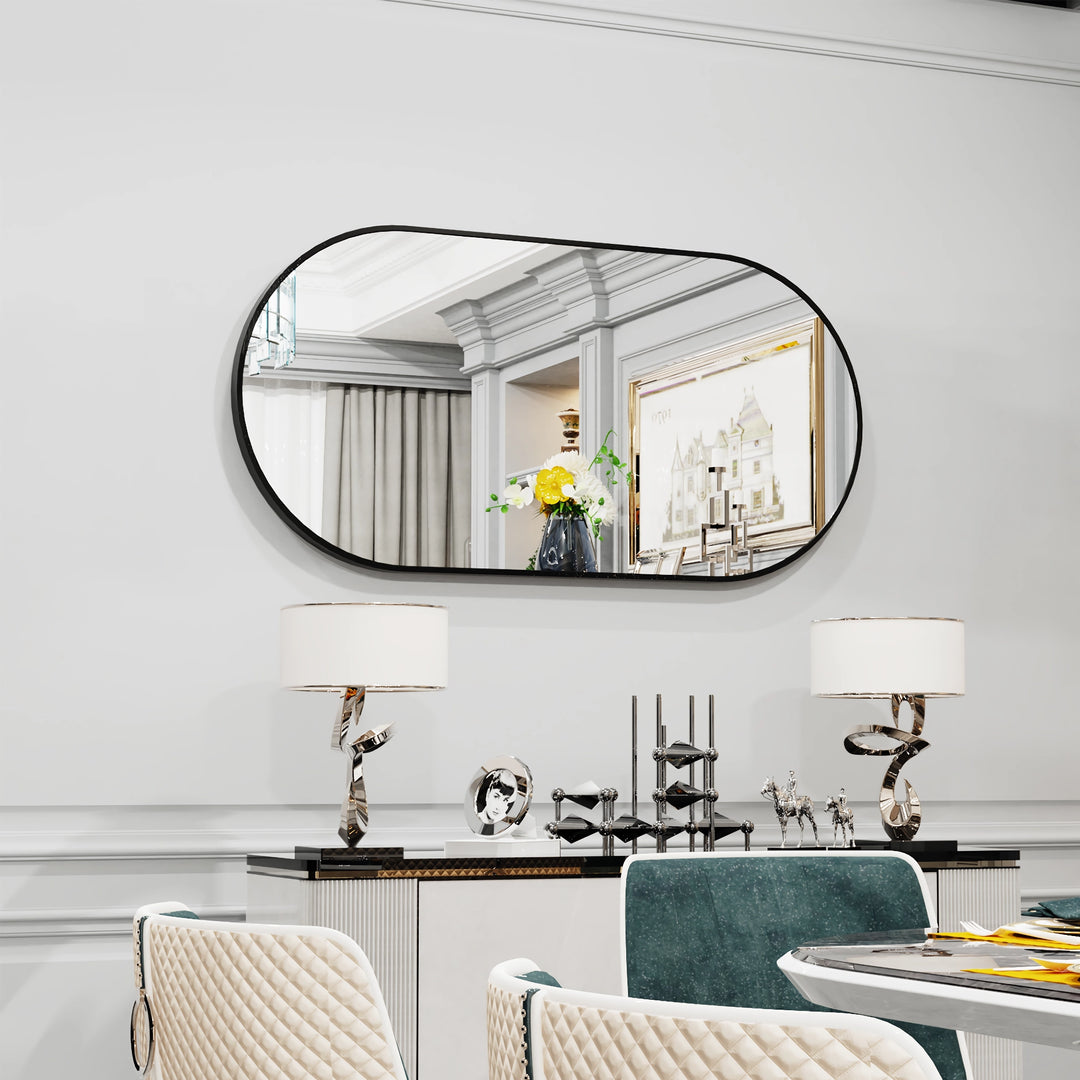 Elegant Black Oval Wall Mirror for Bathroom, Entryway, and Living Room