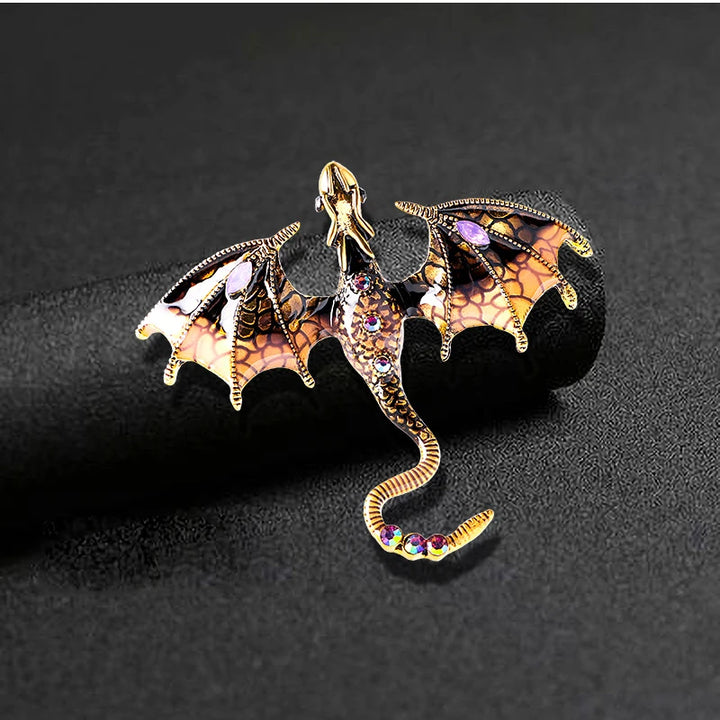 Vintage Enamel Flying Dragon Brooch