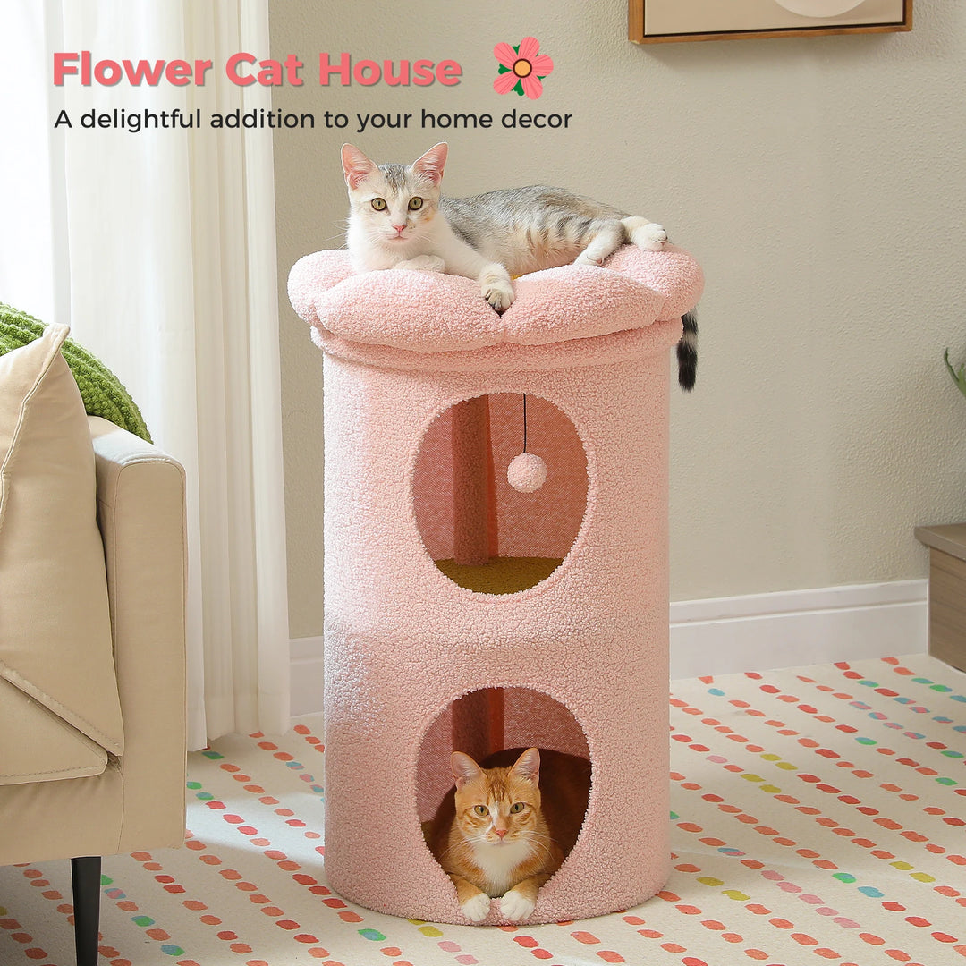 Luxury Double-Deck Cat Bed with Flower Perch