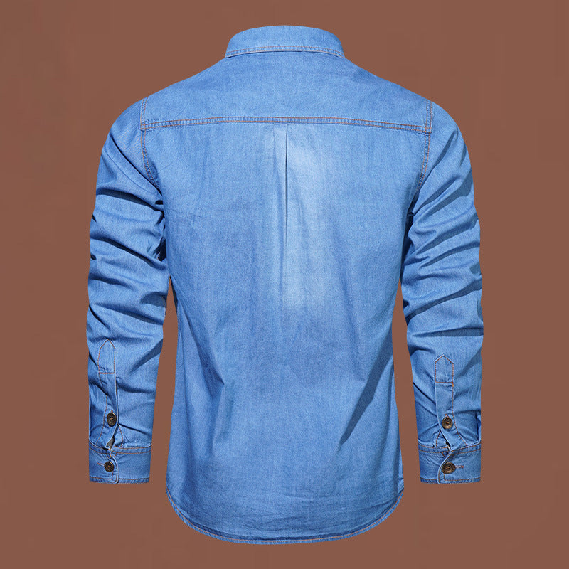 Cotton Bamboo Denim Long-sleeved Shirt Men's Casual Cotton Washed Jacket