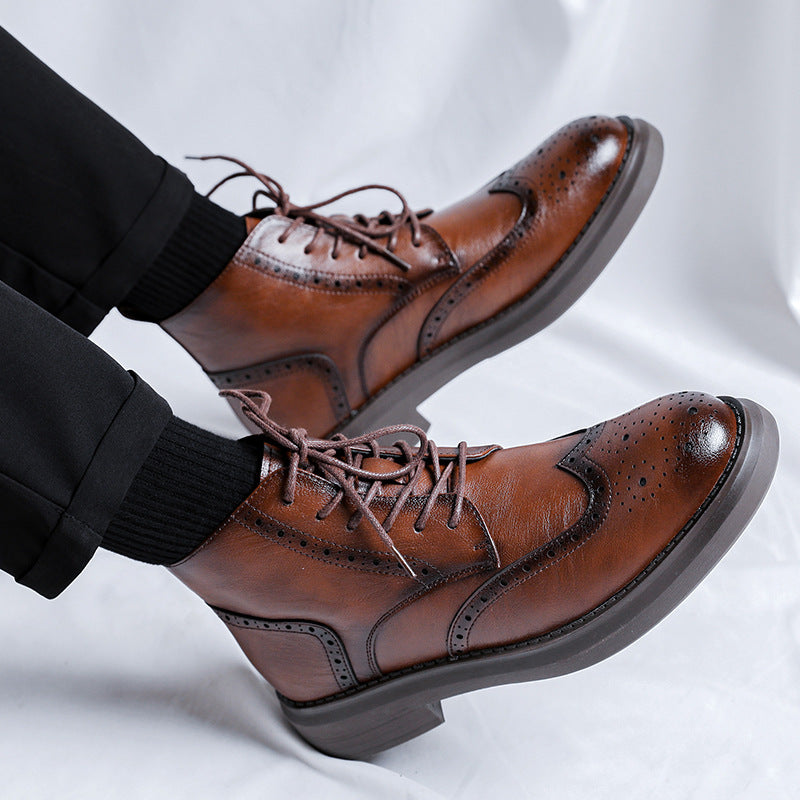 Men's Vintage Brogue Leather Ankle Boots