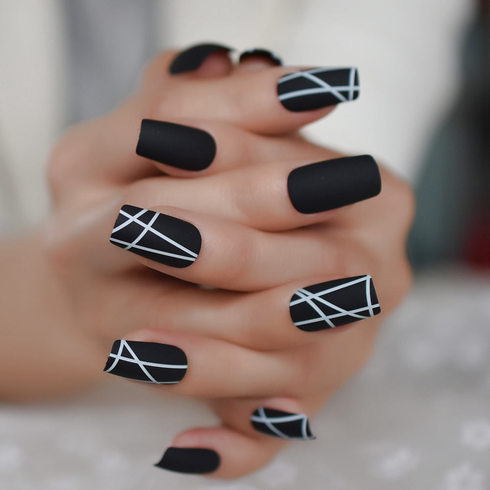 Matt Black Medium Square Fake Nails