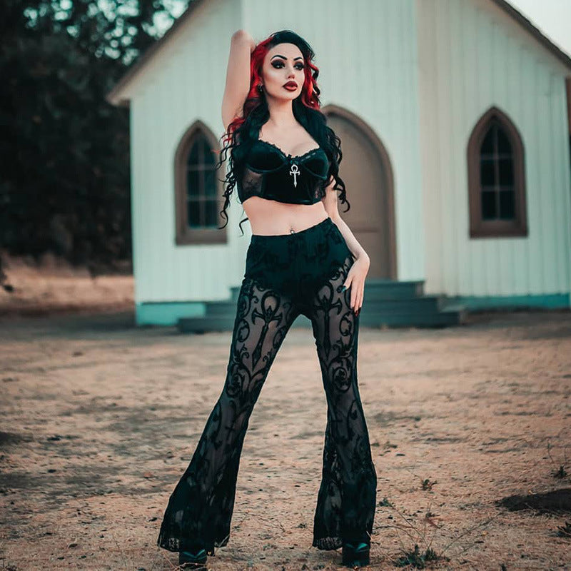 Women's Boho Style See Through Flared Pants