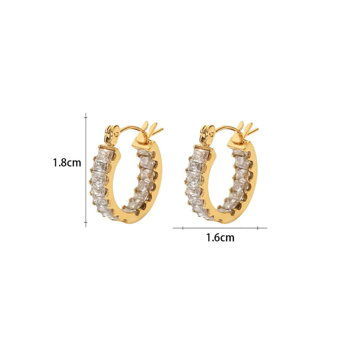 Trendy Waterproof Gold Stainless Steel Hoop Earrings with Cubic Zirconia