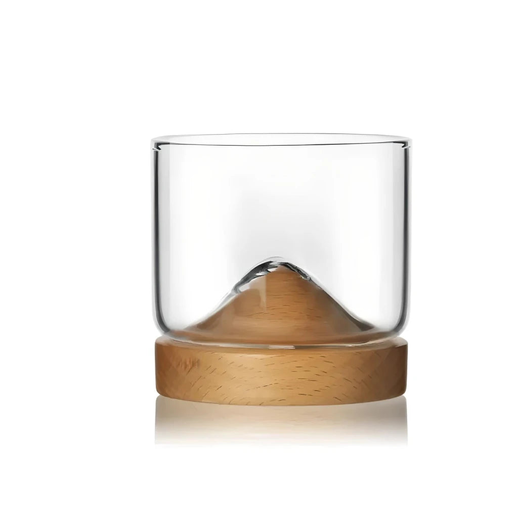 Mountain Whiskey Glass with Wooden Base