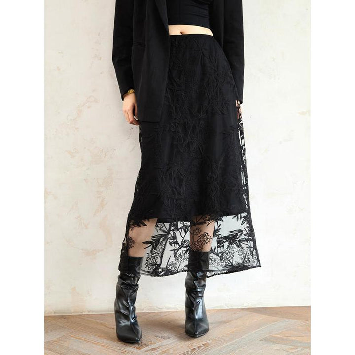 Elegant Chinese Style Autumn A-Line Skirt with Waist Decoration and Side Split