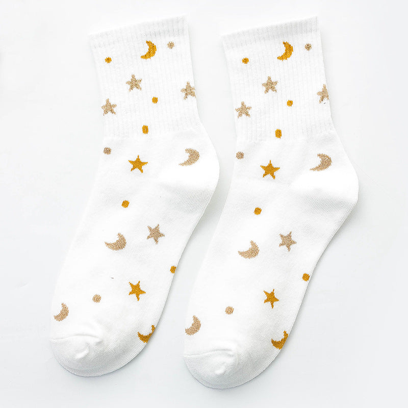 Stylish Moon & Star Silver Silk Women’s Socks