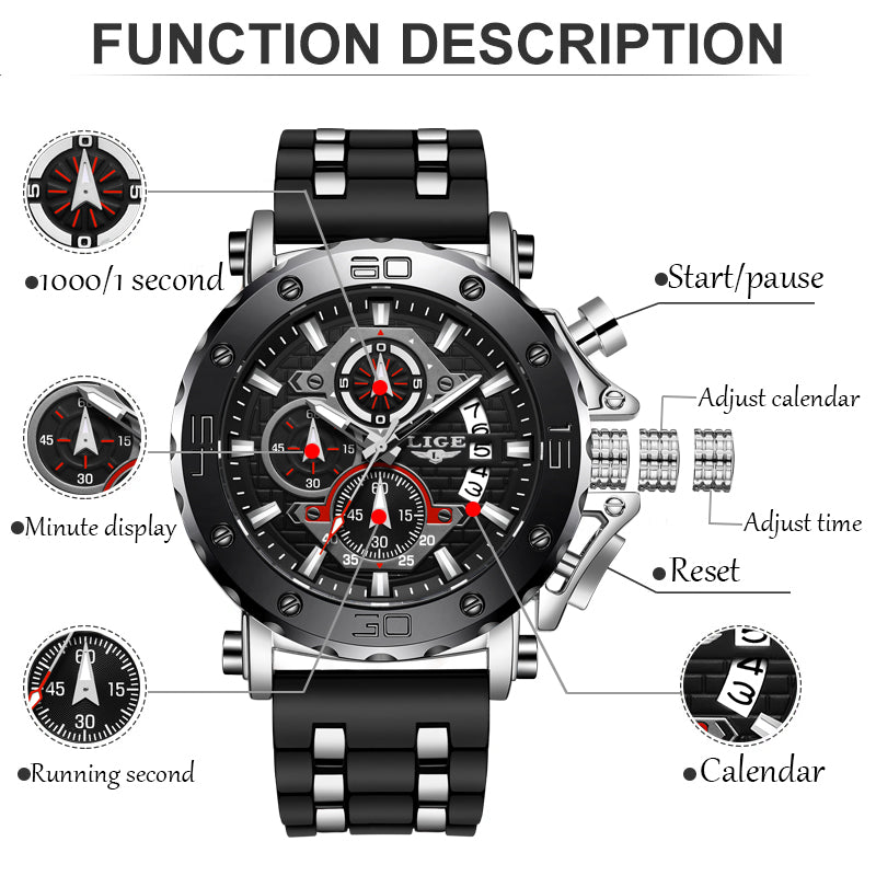 Luxury Men's Waterproof Sports Chronograph Silicone Watch