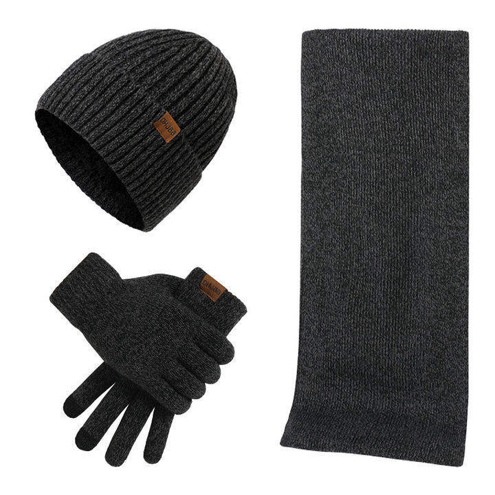 Winter Warm Suit Mixed Color Knitted Wool Thickened Hat Scarf Gloves Three-piece Set