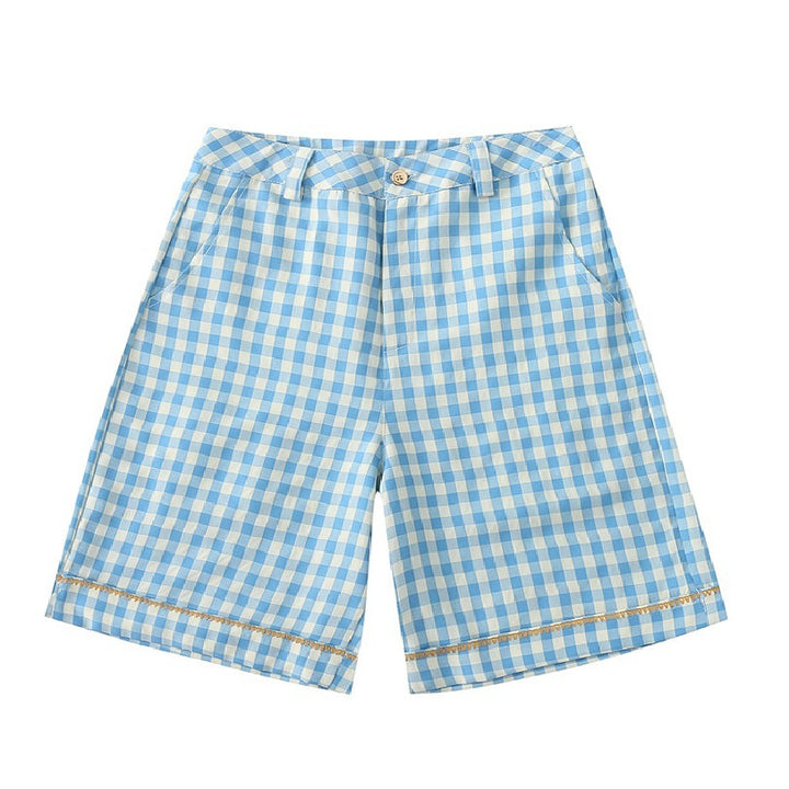 High-Waisted Plaid Chic Shorts with Bright Line Accents