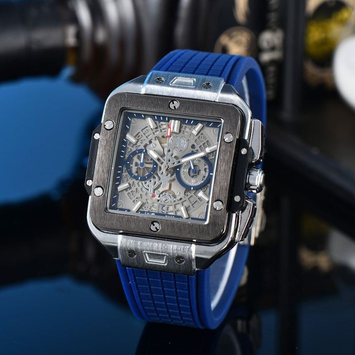 Square Hollow Quartz Watch Multicolor Silicone Men