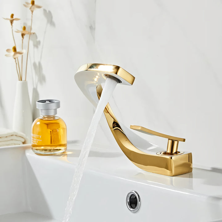 Elegant Brass Gold & White Bathroom Basin Faucet