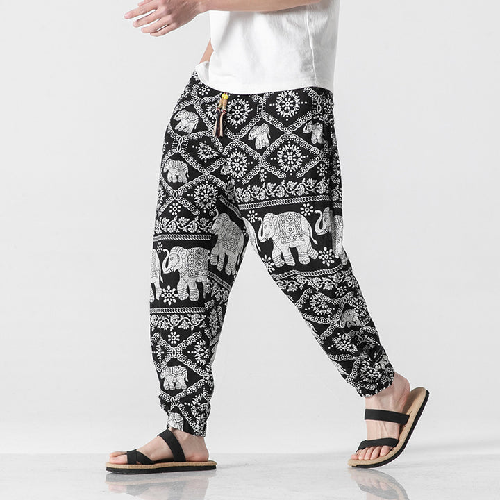 Men's Beach Pants Retro Buckle Casual Trousers