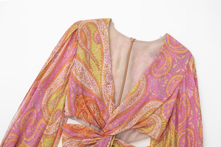 Women's Long Sleeve Cutout Print Dress