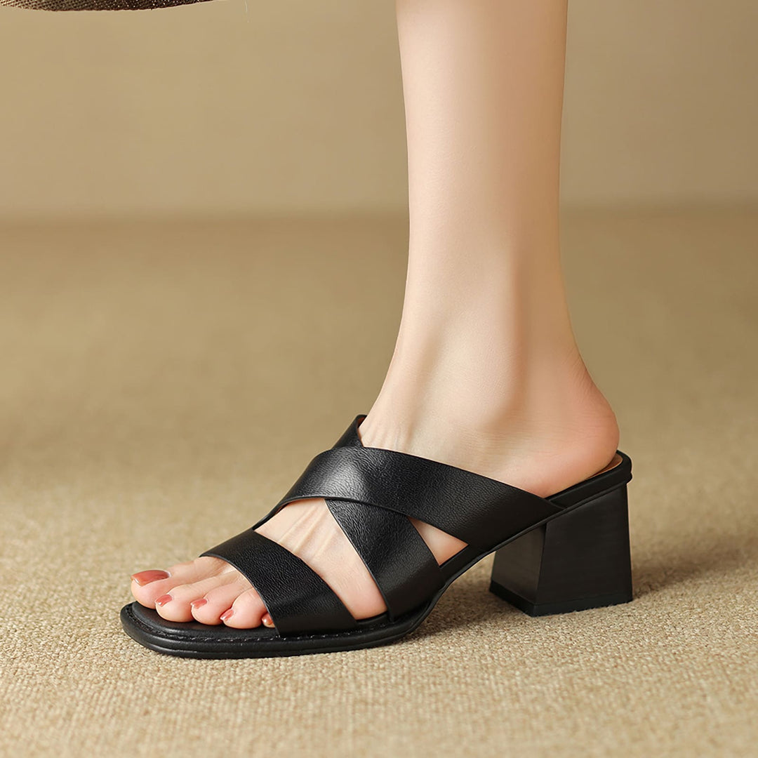 Luxurious Leather High-Heel Slippers