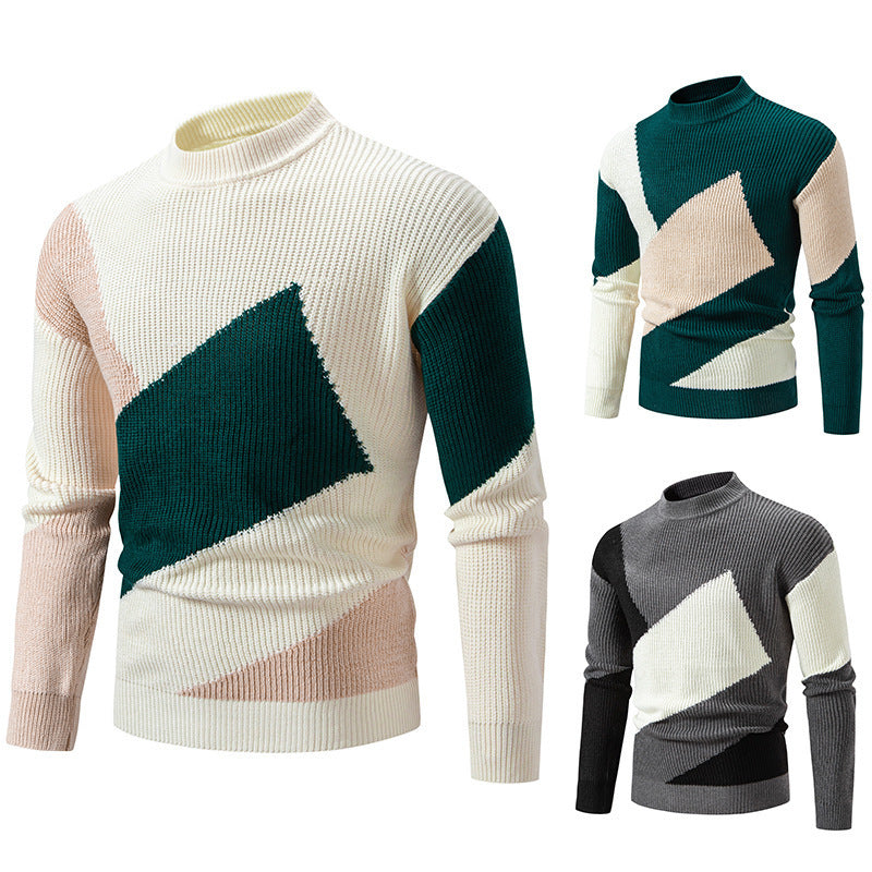 Sweater Men's Round Neck Multicolor Pullover Sweater