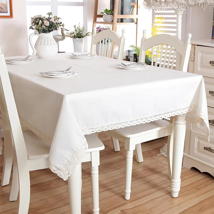 Polyester Linen Tablecloth with Lace Edge