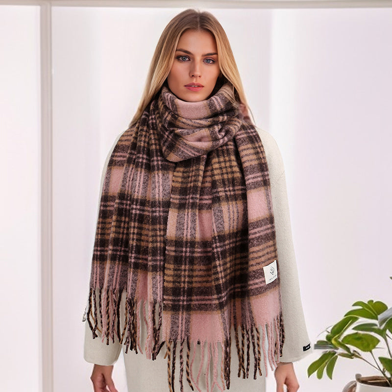 Elegant Checkered Cashmere Shawl Scarf - Thick & Warm Wrap