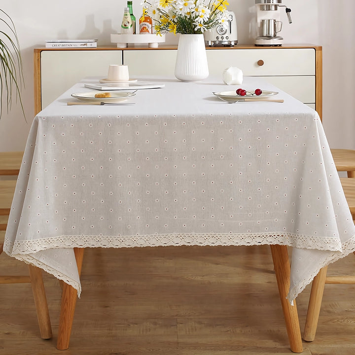 Polyester Linen Tablecloth with Lace Edge