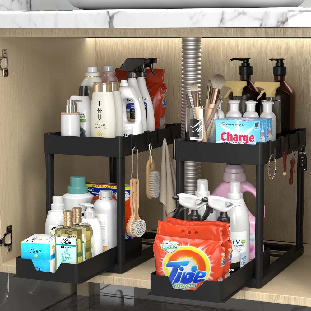 Two Tier Under Sink Sliding Cabinet Organizer