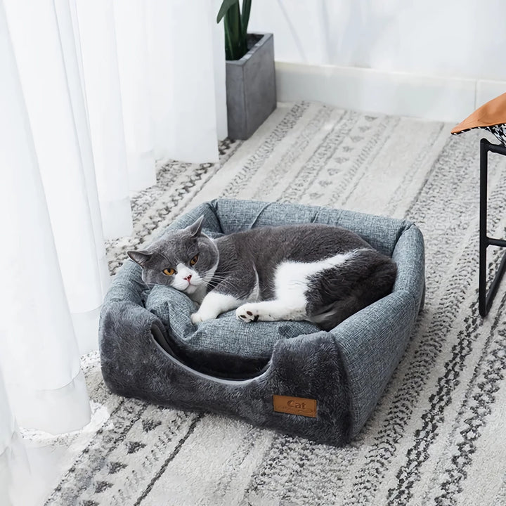 Warm and Cozy Semi-Enclosed Cat Bed for Small to Medium Pets