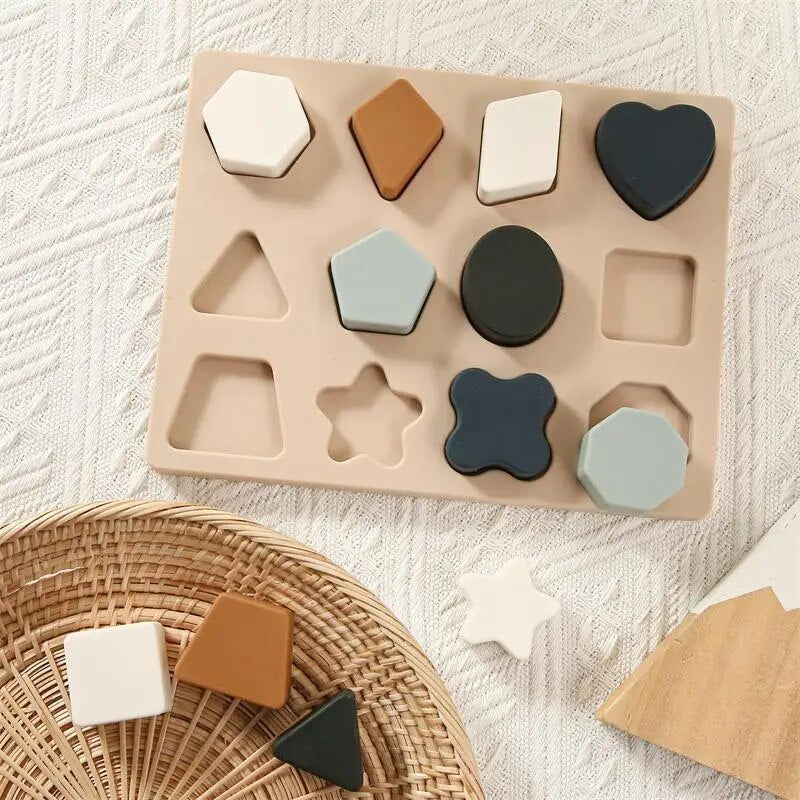 Silicone Montessori Baby Puzzle Toy Set: Geometric Shape Matching Board for Educational Play