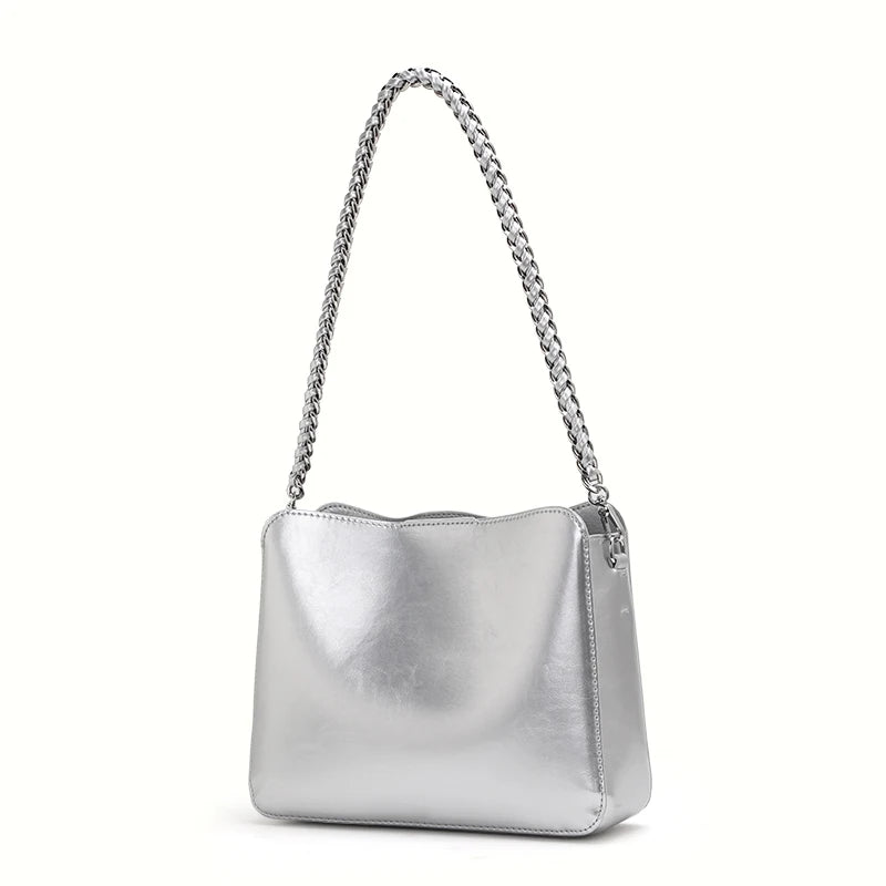 Stylish Chain Shoulder Bag – Cowhide Square Underarm Bag