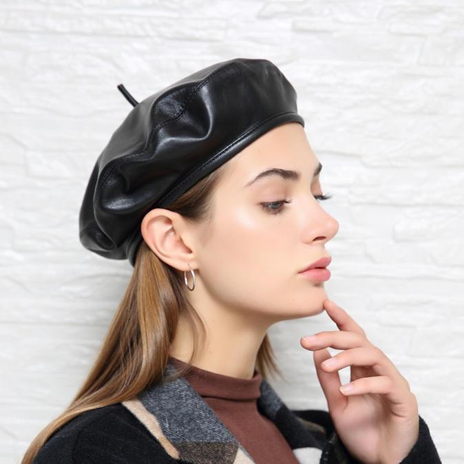 Genuine Leather Retro Beret Cap for Women