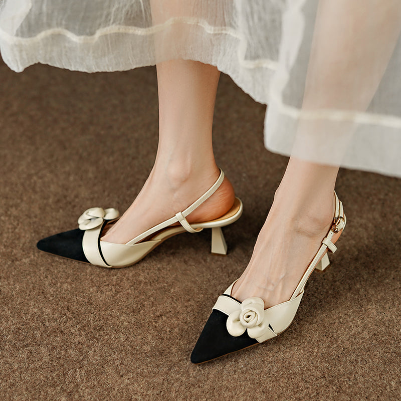 Chic Pointed Toe Flower Sandals