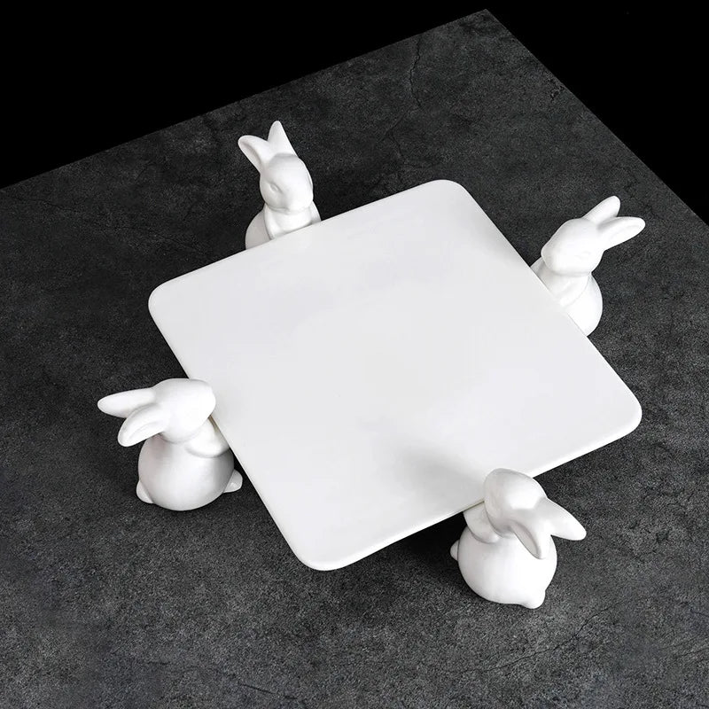 Adorable Rabbit Square Ceramic Plate for Desserts and Cakes