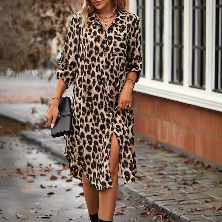 Leopard Print Beach Cover-up V-neck Robe Vacation Bikini Dress