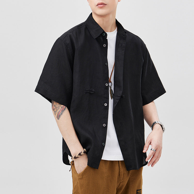 Fashion Personality Linen Short-sleeved Shirt Men