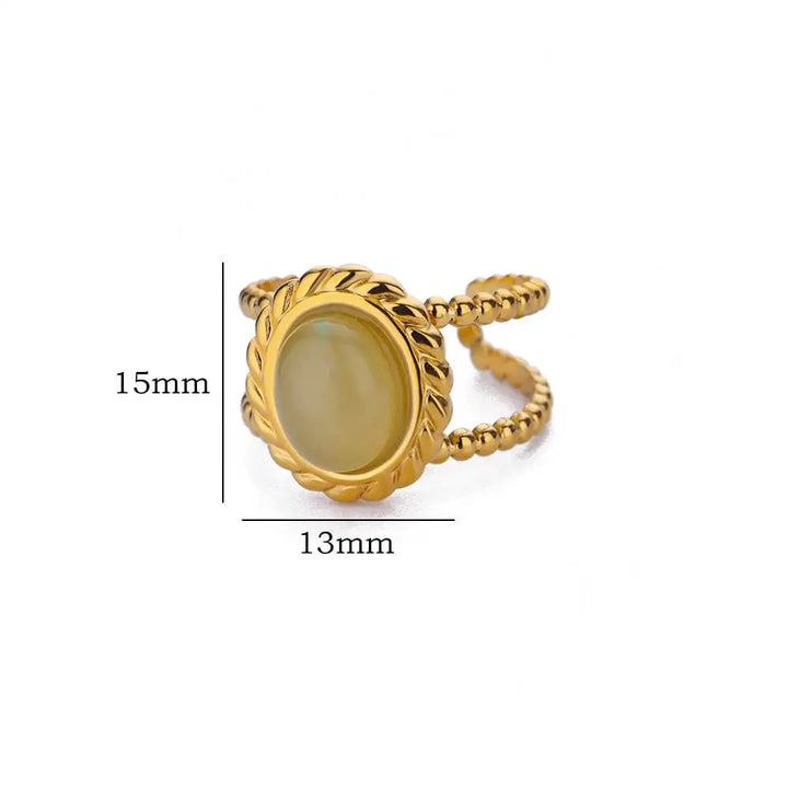 Natural White Opal Rings for Women - Gold Color Stainless Steel Classic Round Stone Couple Band