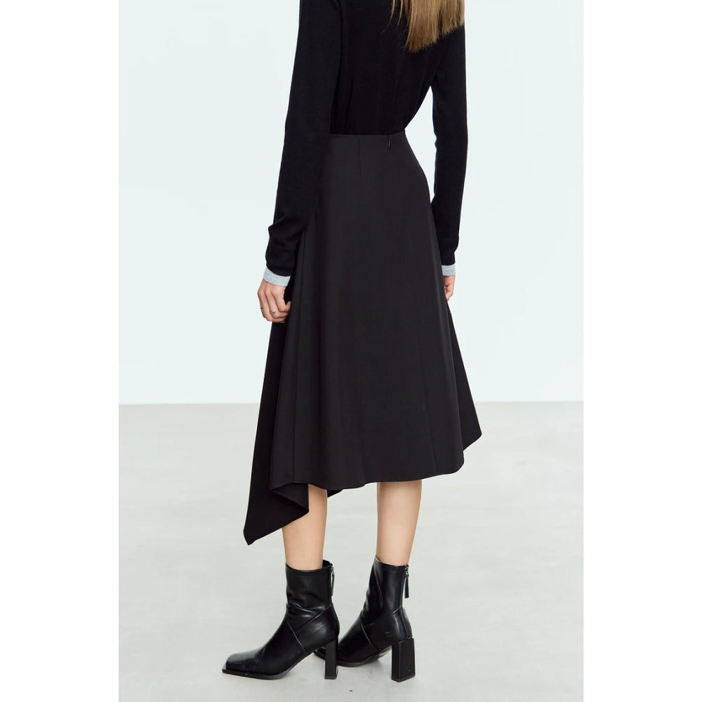 Minimalist Asymmetrical A-Line Midi Skirt