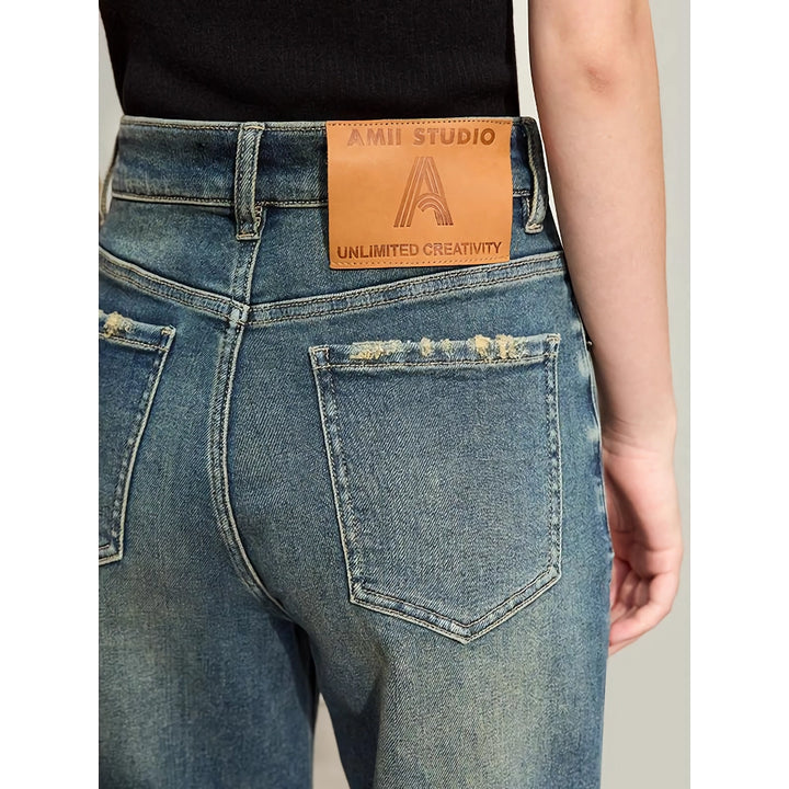 Minimalist Retro Washed Denim Jeans for Spring