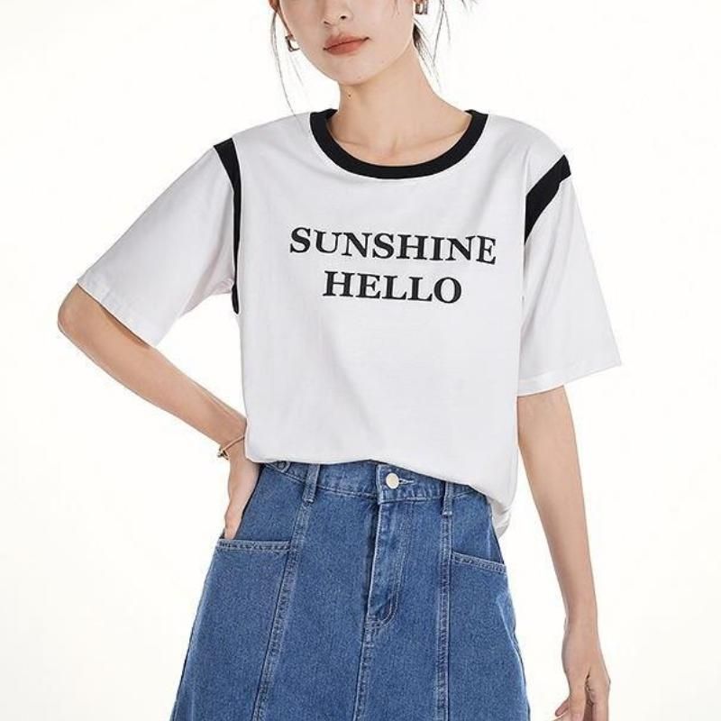 Summer Casual Short Sleeve O-Neck Tee with Cool Fabric and Letter Print