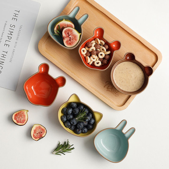 Cute Cartoon Ceramic Snack & Sauce Dish Set