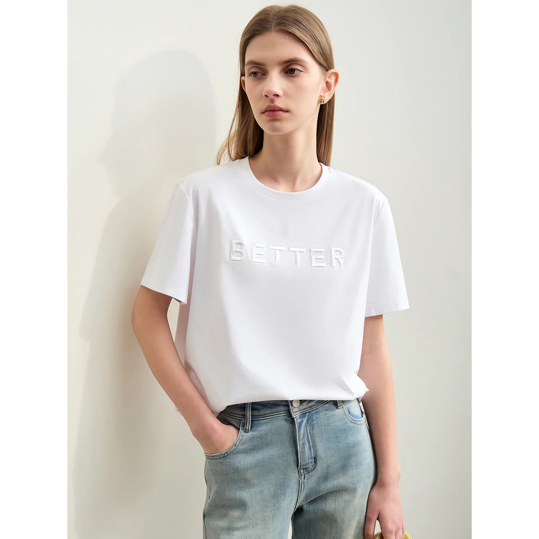 Minimalist Women's Short-Sleeve Embroidered Cotton T-Shirt