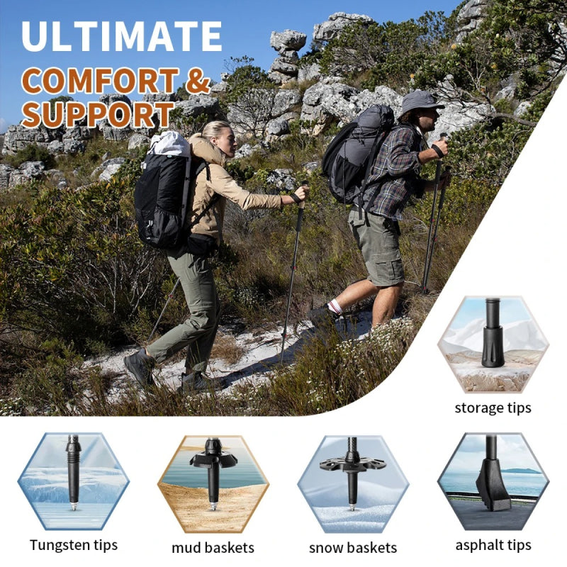 Lightweight Collapsible Carbon Fiber Trekking Poles